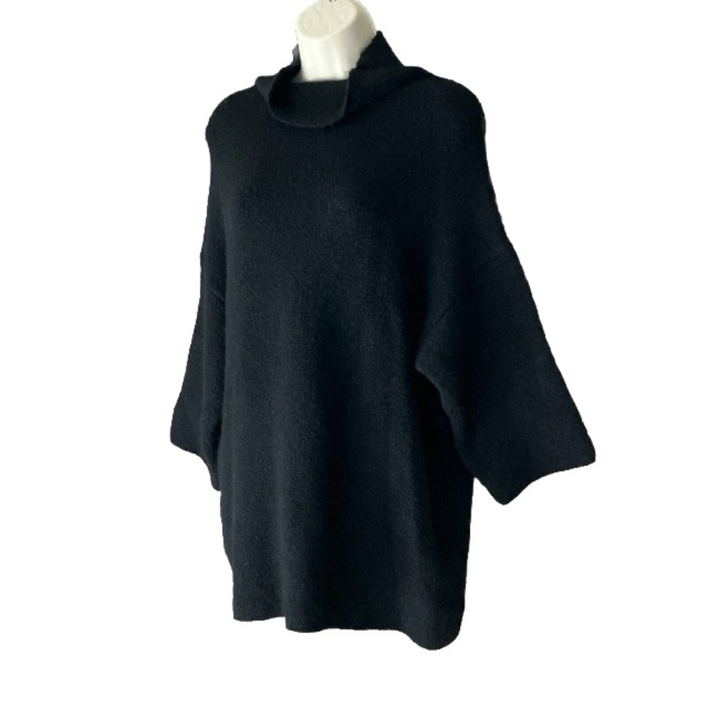 Zara Knit Oversize Long Black 3/4 Sleeve Turtle Neck Italian Yarn  Sweater Top S